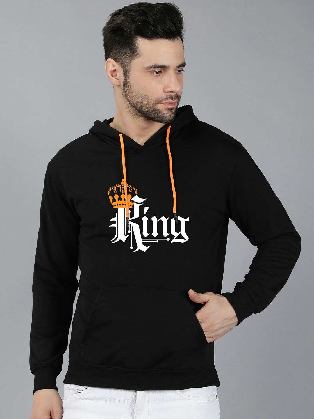 

Fashion And Youth Typography Printed Hooded Pullover Sweatshirt, Black