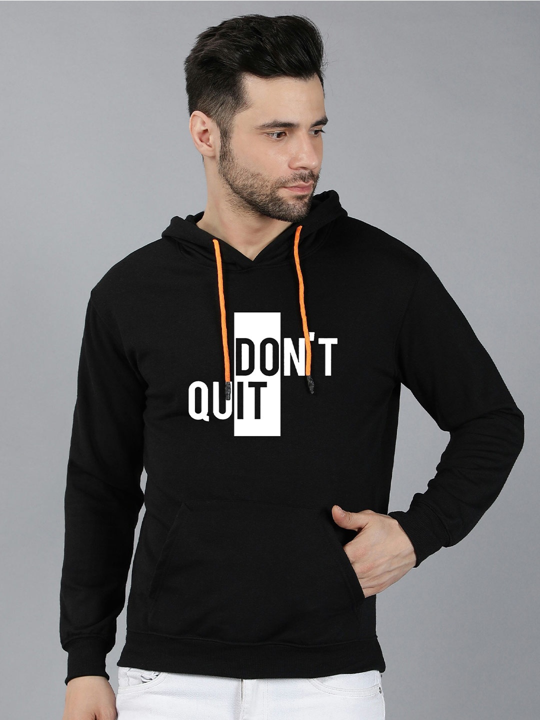 

Fashion And Youth Typography Printed Hooded Fleece Pullover Sweatshirt, Black