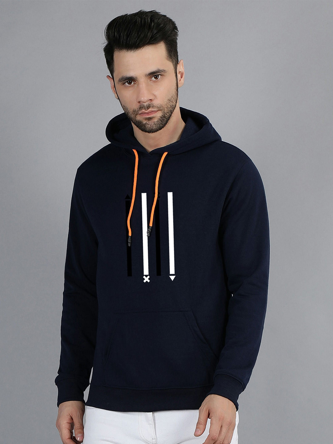 

Fashion And Youth Geometric Printed Hooded Fleece Pullover, Navy blue