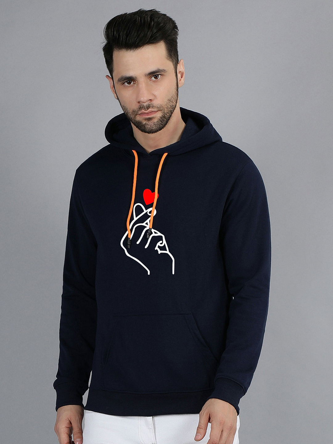 

Fashion And Youth Graphic Printed Hooded Fleece Pullover Sweatshirt, Navy blue