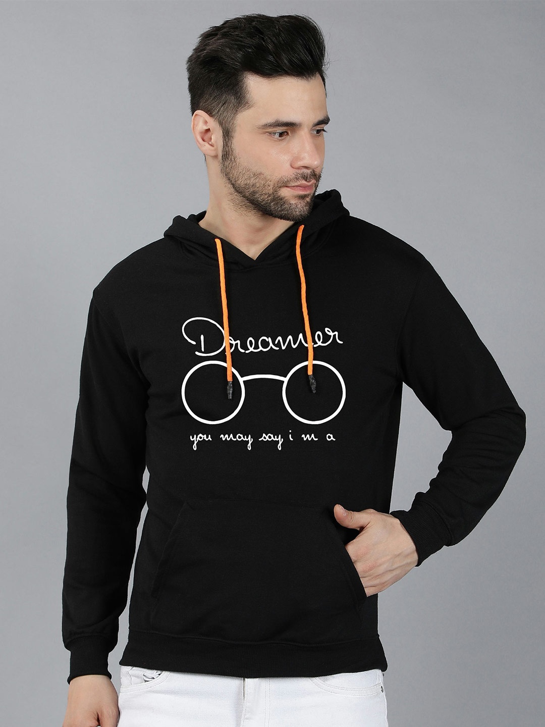 

Fashion And Youth Typography Printed Hooded Fleece Pullover, Black
