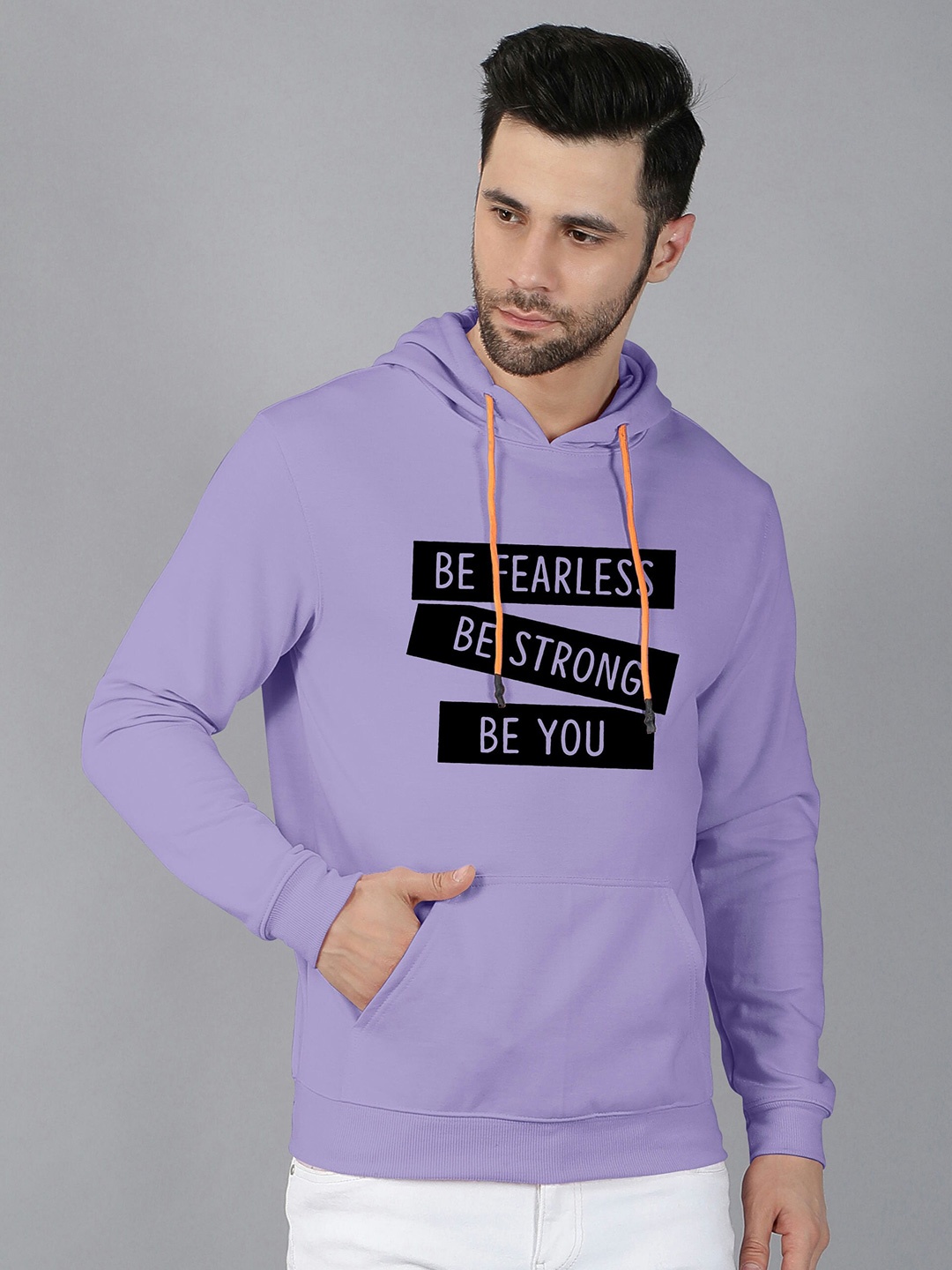 

Fashion And Youth Typography Printed Hooded Long Sleeves Fleece Pullover, Lavender