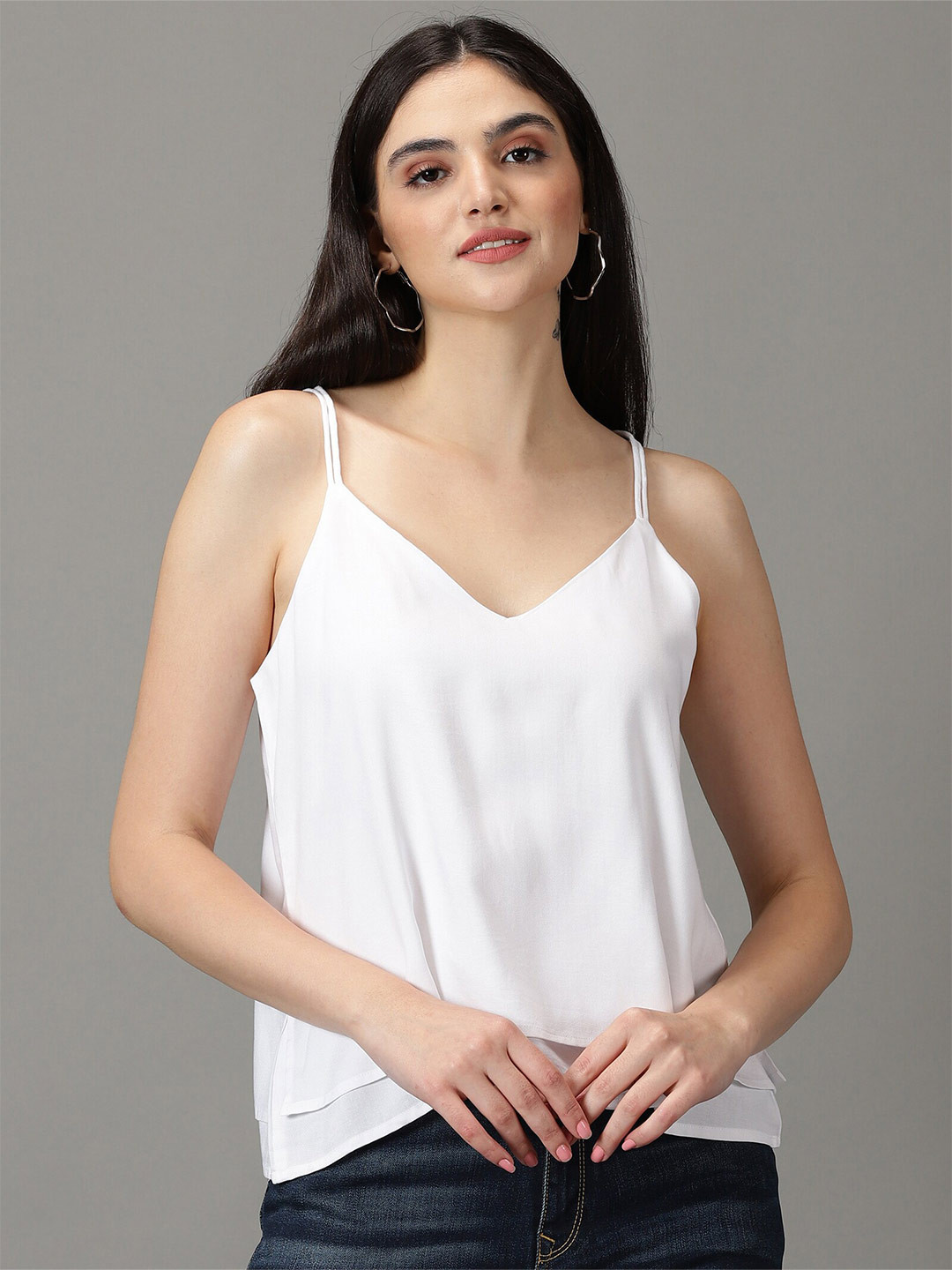 

DIVINATION Camisole Style Layered Top, White