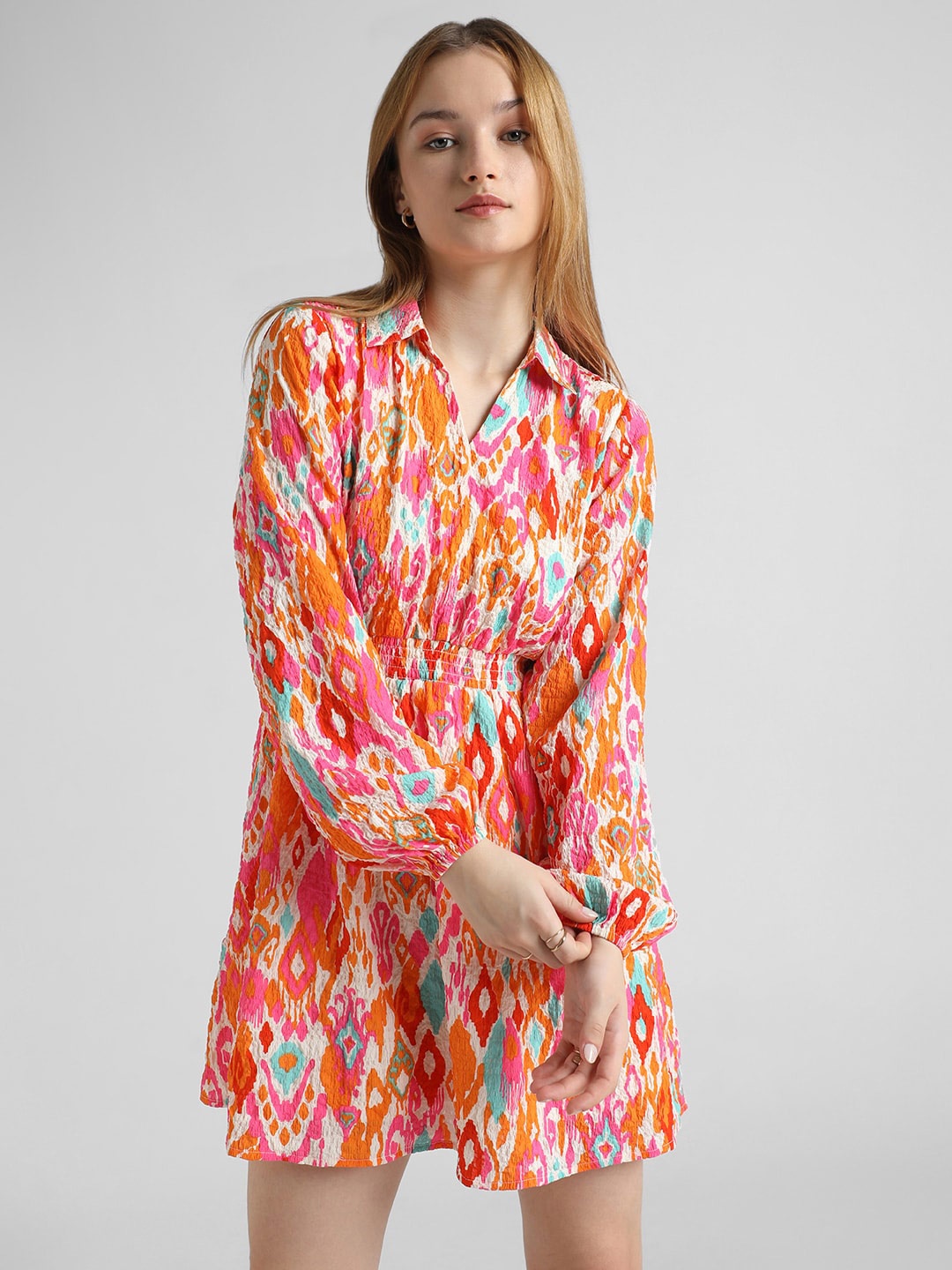 

ONLY Printed A-Line Mini Dress, Orange