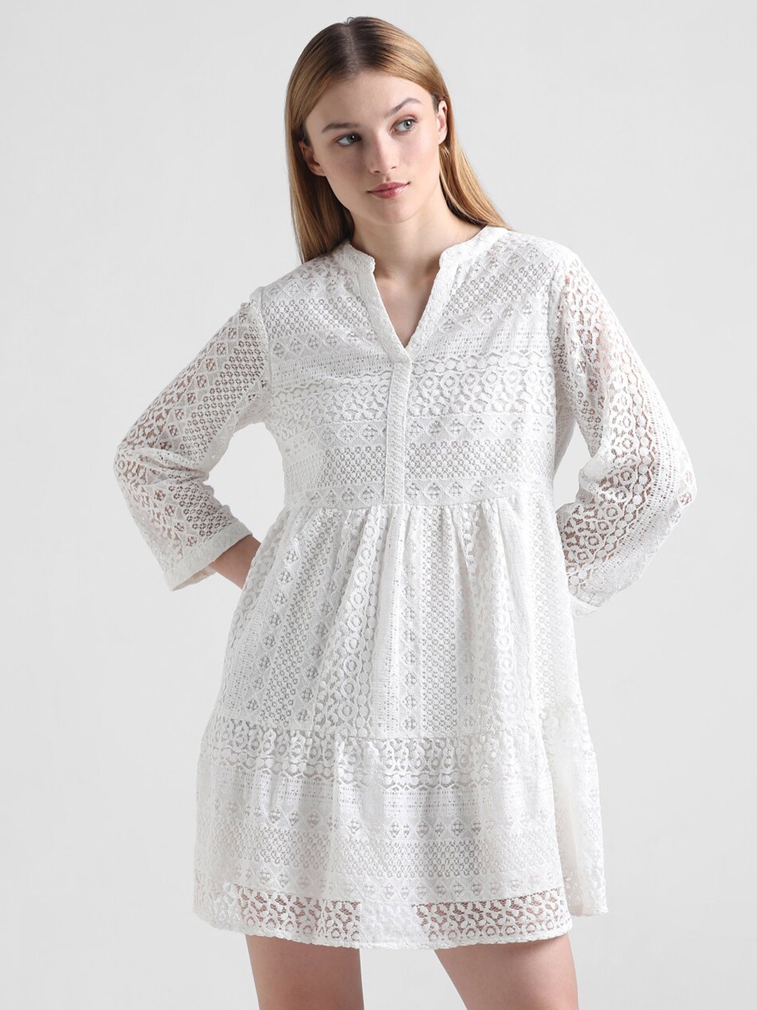 

ONLY Mandarin Collar A-Line Dress, White