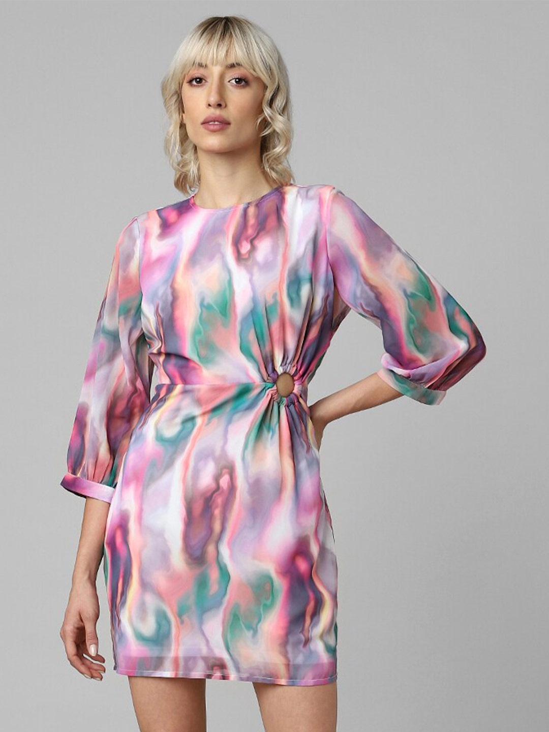 

ONLY Uex Onlwave Abstract Printed Cut-Out Gathered Sheath Dress, Lavender