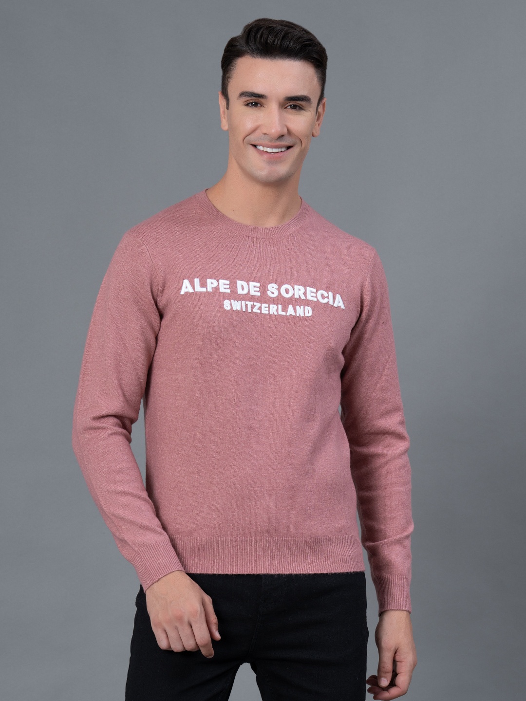 

Red Tape Men Typography Embroidered Sweater, Pink