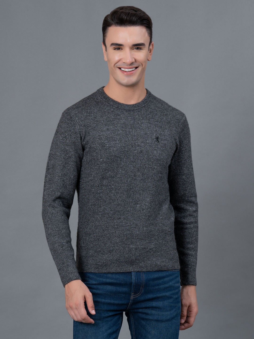 

Red Tape Men Melange Round Neck Sweater, Black