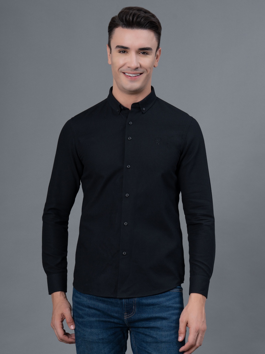 

Red Tape Black Textured Dobby Shirt