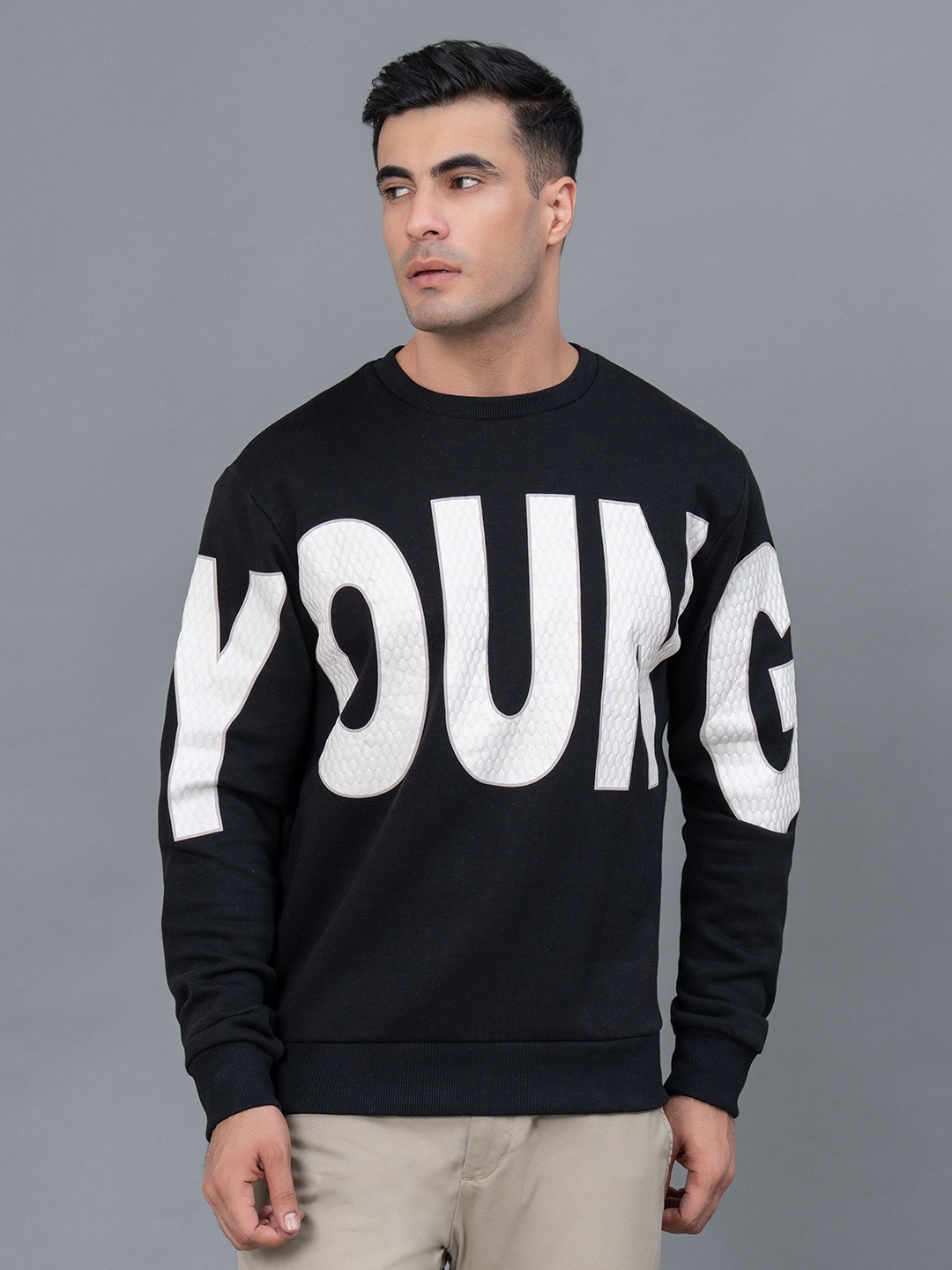 

Red Tape Typography Printed Round Neck Sweatshirt, Black
