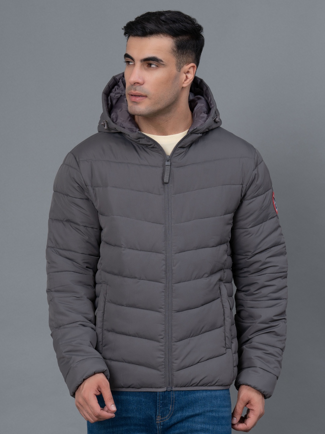 

Red Tape Men Solid Hooded Padded Jacket, Charcoal