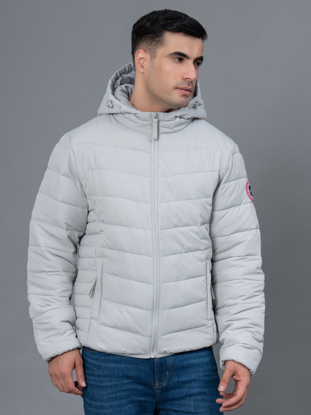 

Red Tape Men Solid Hooded Padded Jacket, Grey