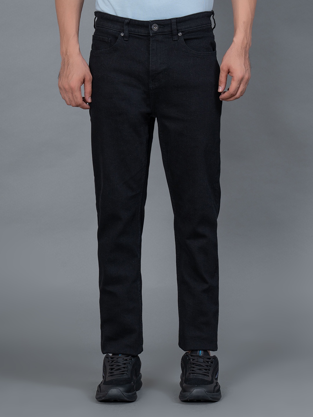 

Red Tape Men Clean Look Mid-Rise Cotton Light Fade Stretchable Jeans, Black