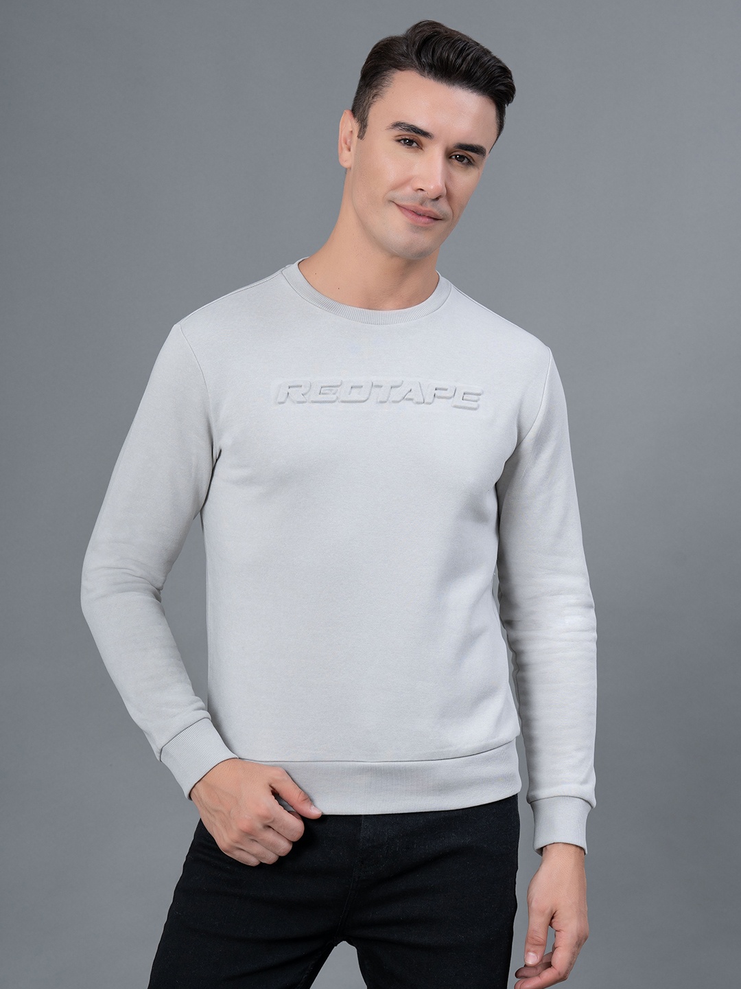 

Red Tape Embossed Cotton Poly Fleece Sweatshirt, Grey