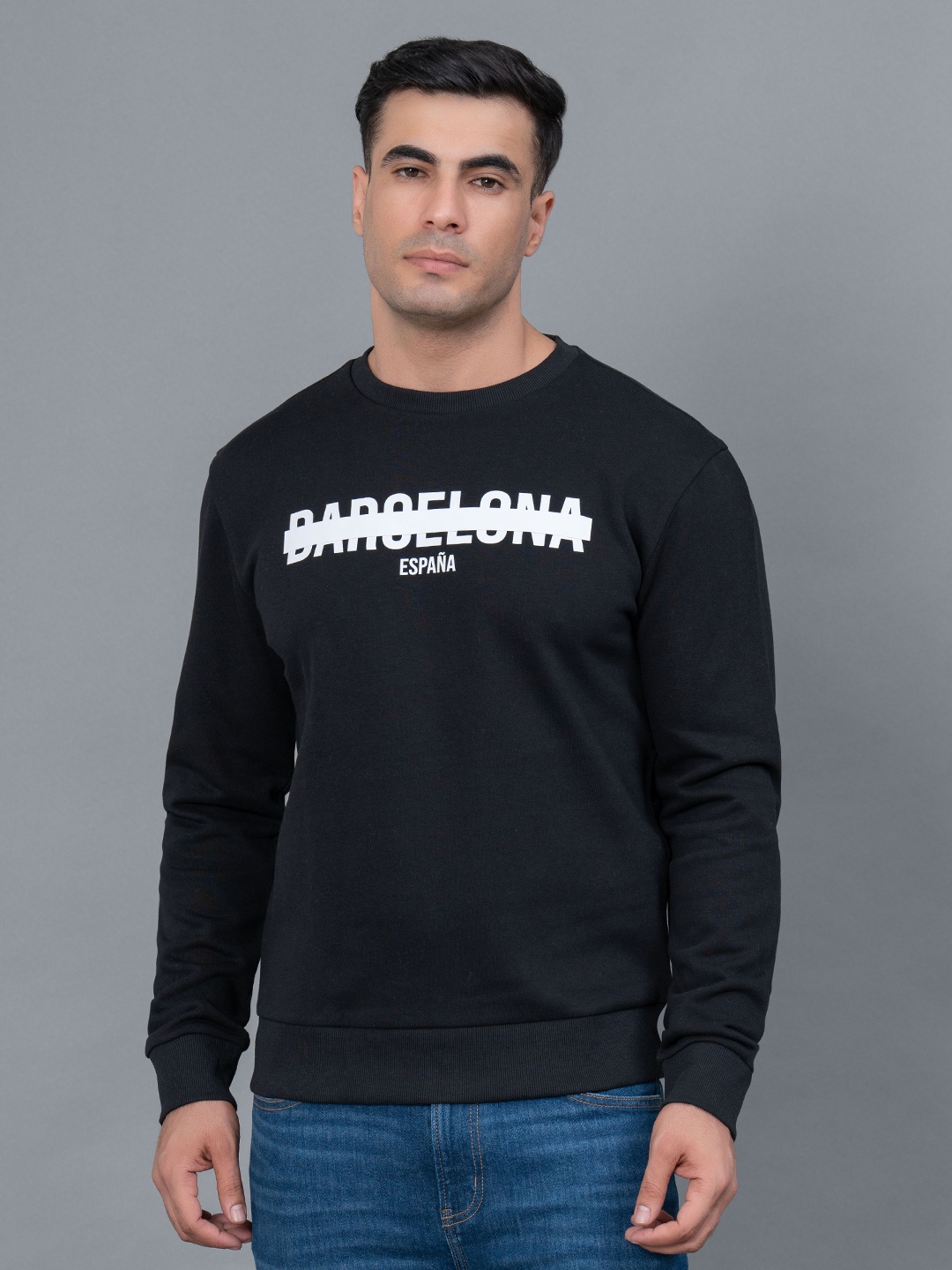 

Red Tape Typography Printed Round Neck Sweatshirt, Black
