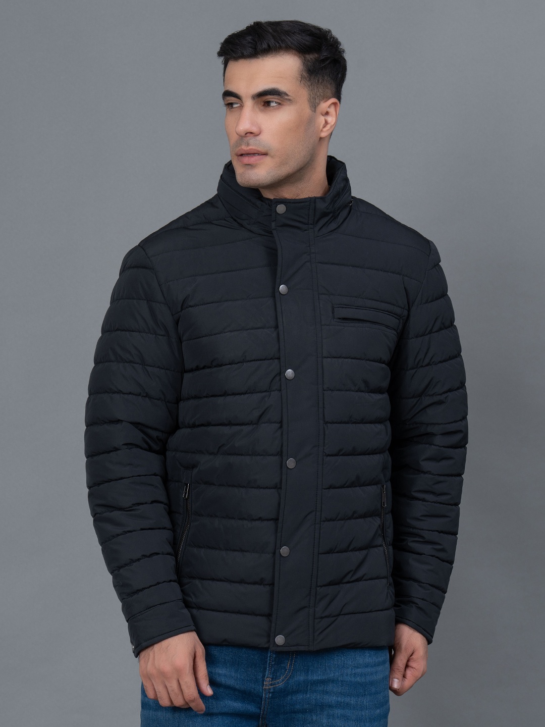 

Red Tape Men Stand Collar Padded Jacket, Black