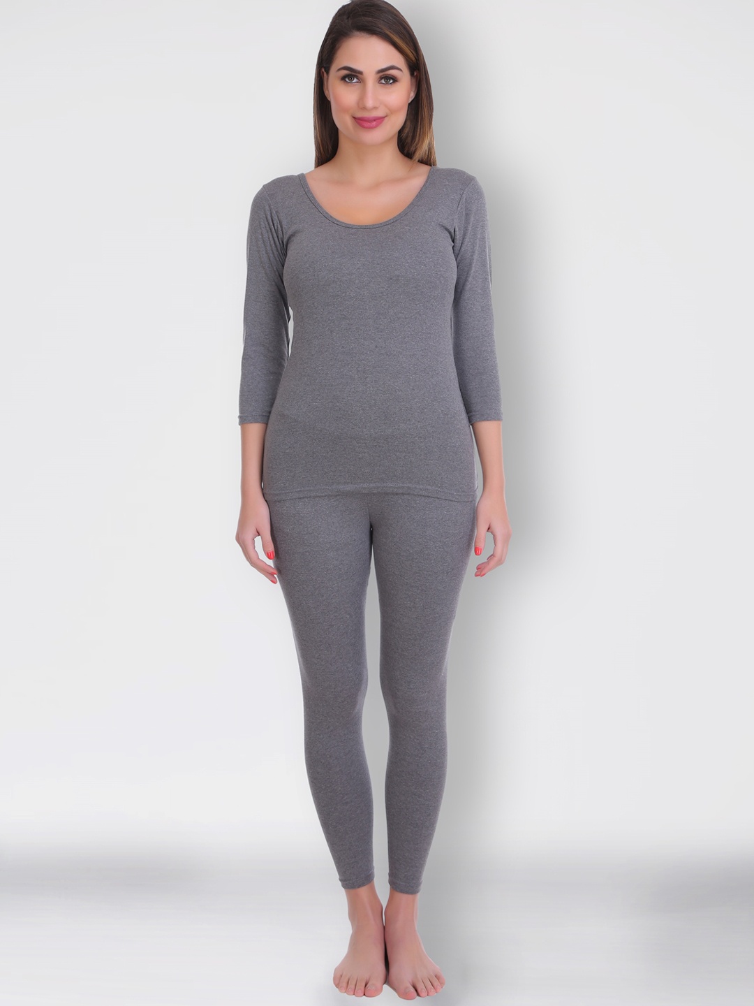 

SELFCARE Round Neck Thermal Set, Grey