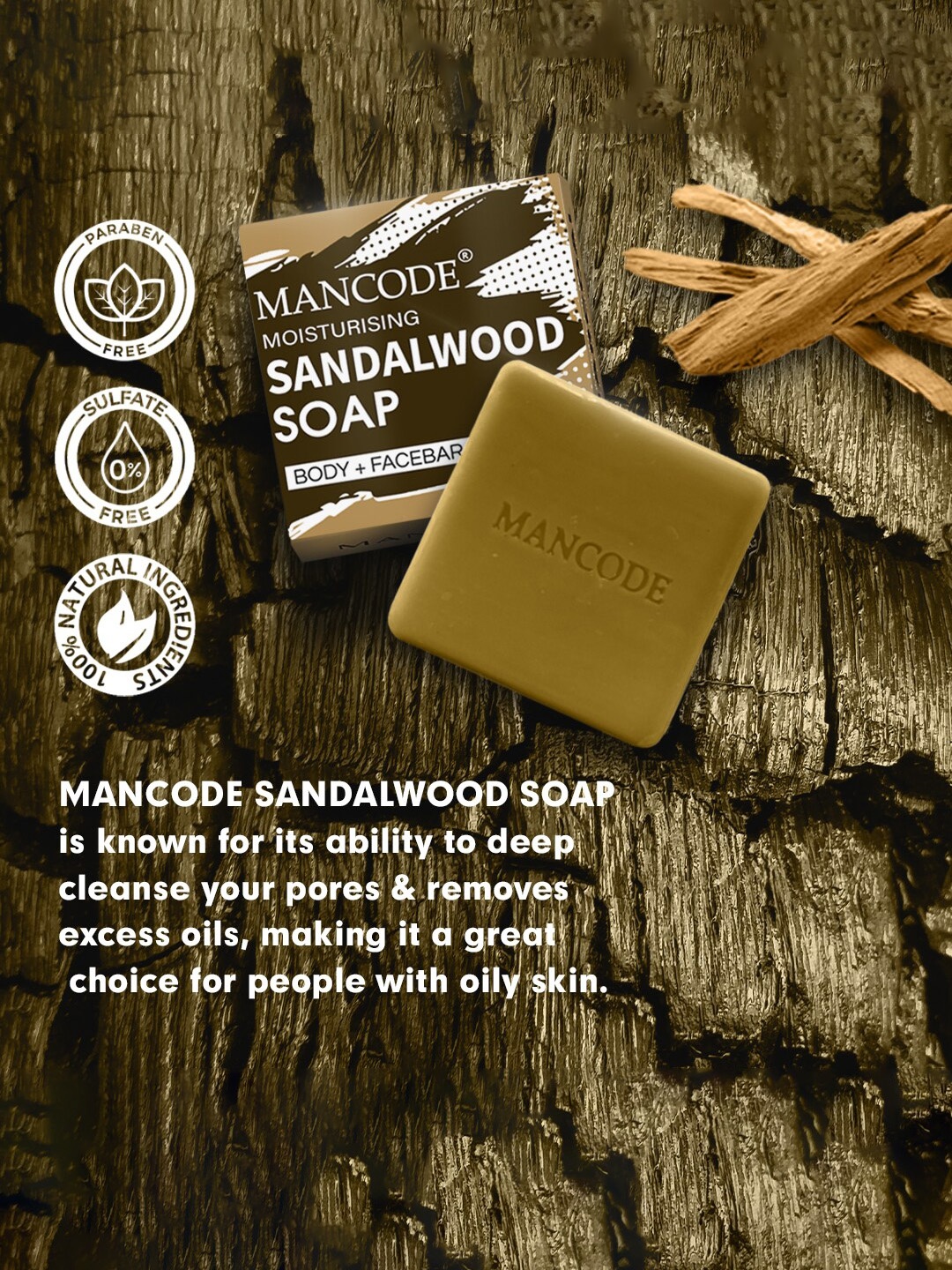 

MANCODE Luxurious Set of 3 Sandalwood Moisturising Bath Soap - 125 g each, Olive