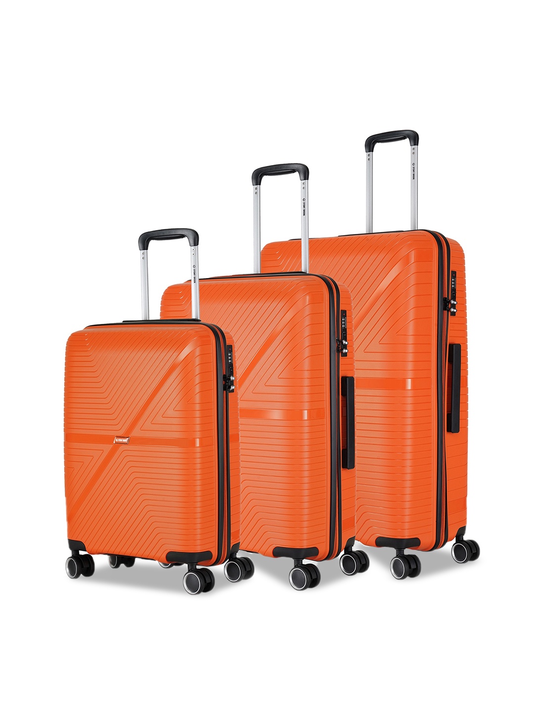 

Stony Brook by Nasher Miles Axis Set Of 3 Hard-Sided Lightweight Trolley Suitcases, Orange
