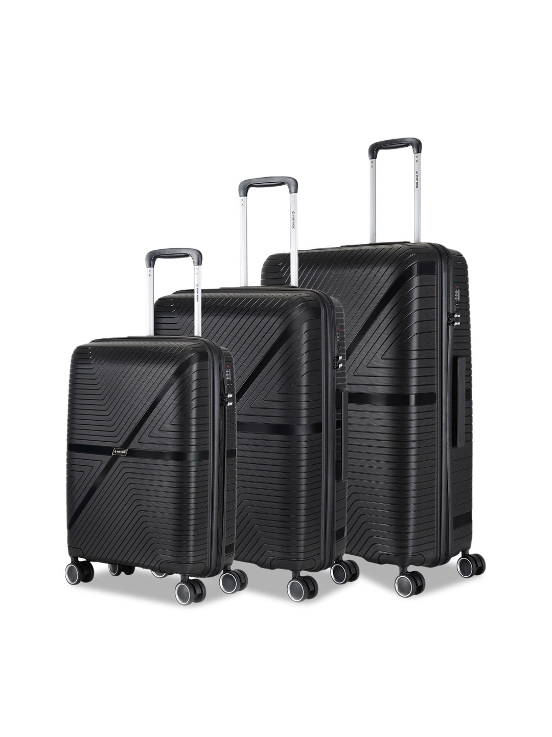 

Stony Brook by Nasher Miles Axis Set Of 3 Hard-Sided Trolley Suitcase Up to 50 Litres, Black
