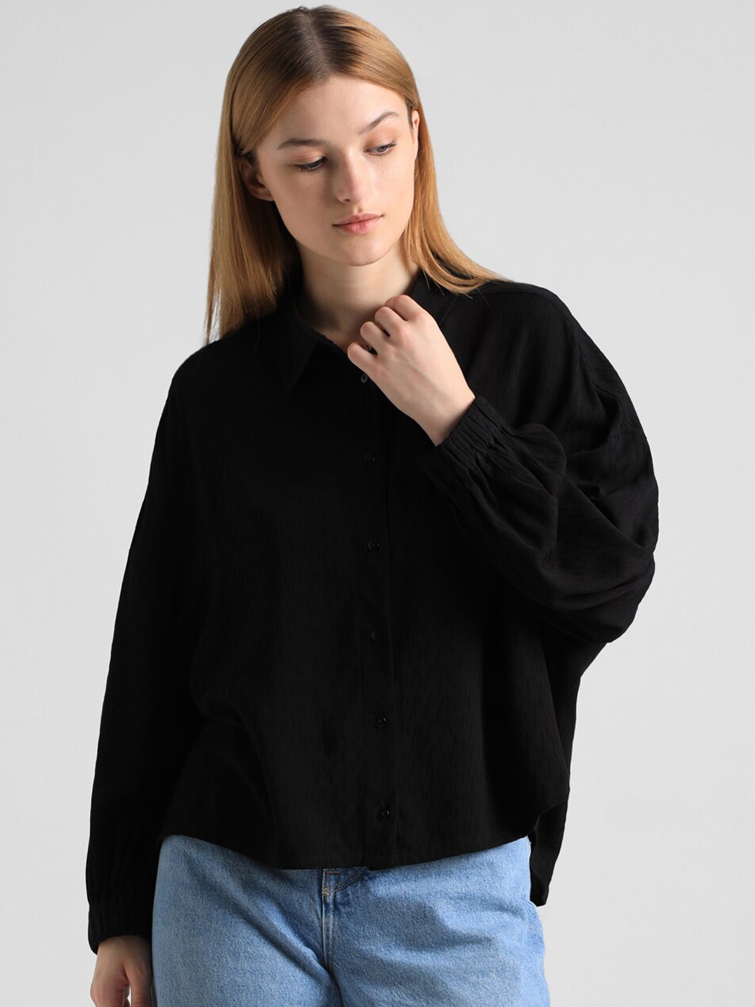 

ONLY Spread Collar Opaque Casual Shirt, Black
