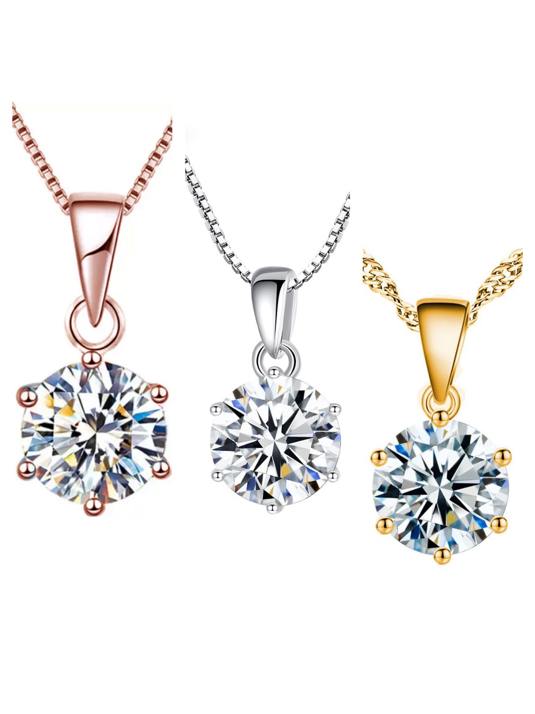 

MYKI Set Of 3 Gold-Plated CZ Studded Pendants