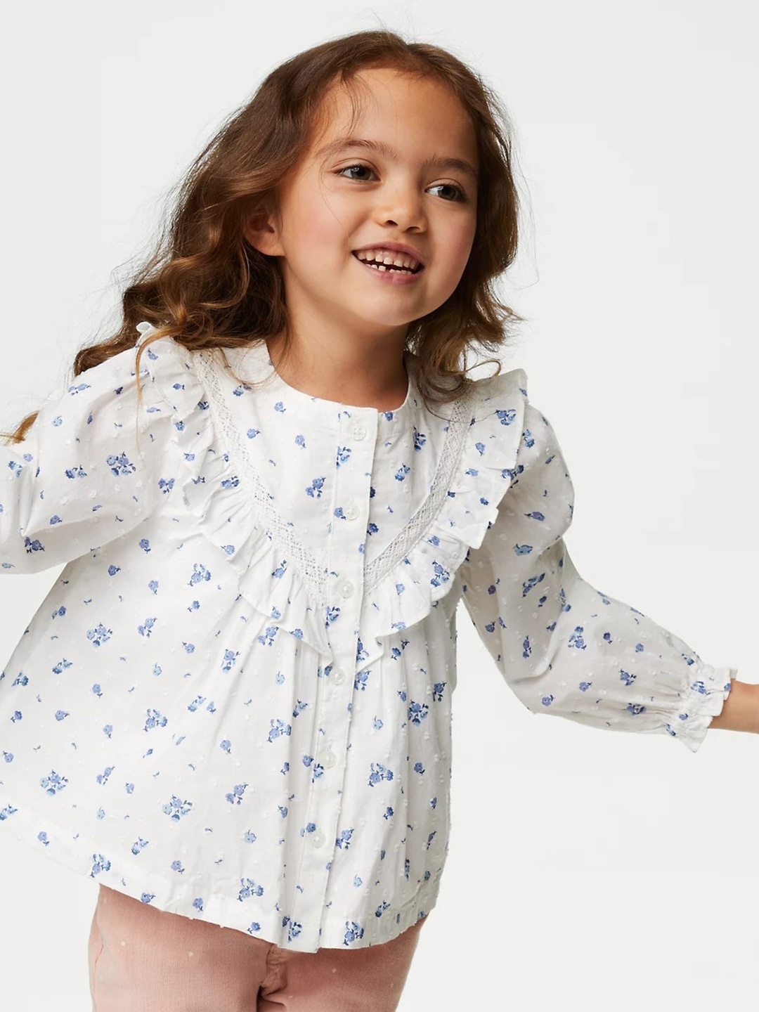 

Marks & Spencer Girls Floral Printed Pure Cotton Shirt Style Top, White