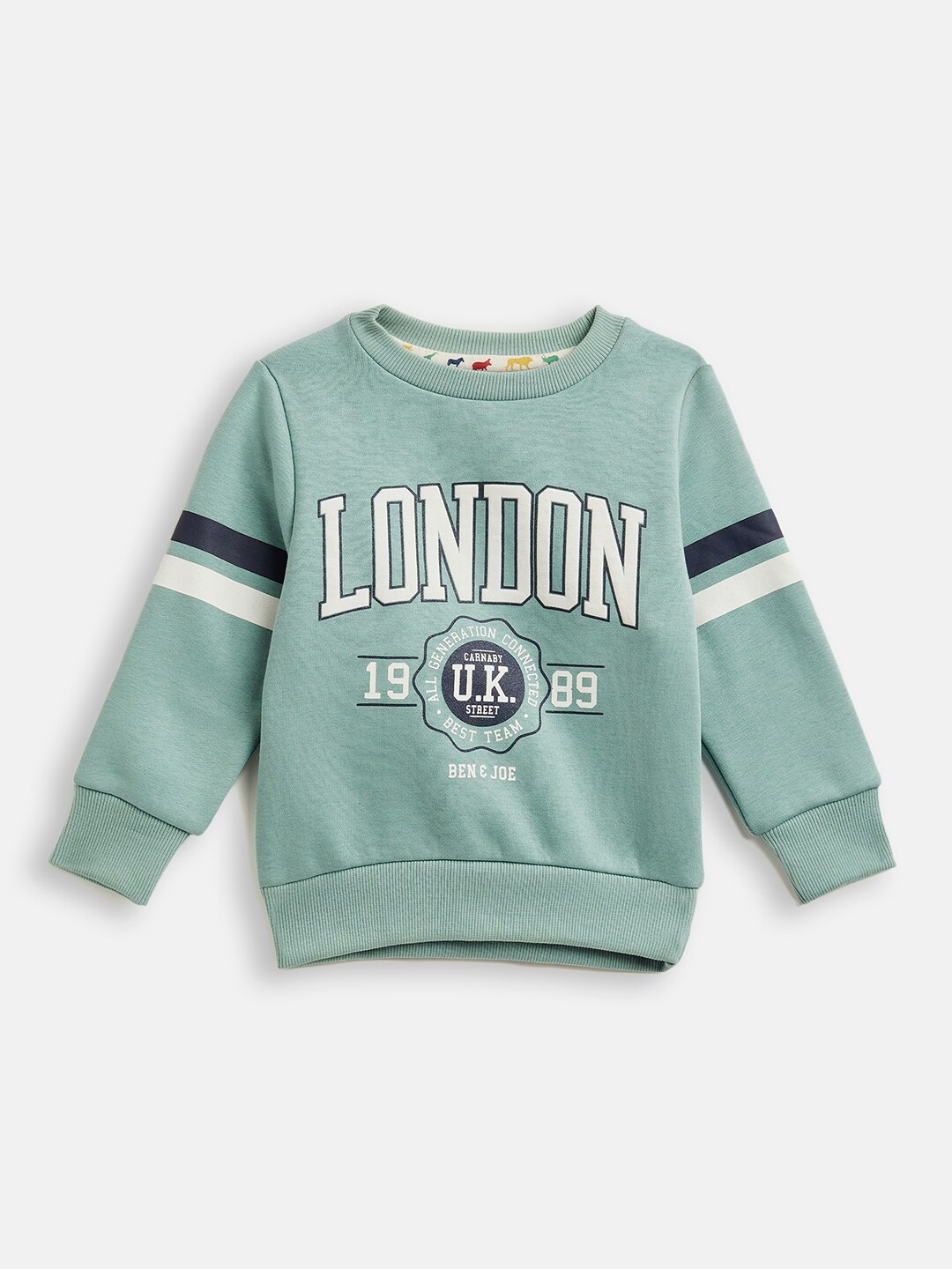 Ben & Joe Boys Alphanumeric Printed Long Sleeve Pullover Sweatshirt, Green