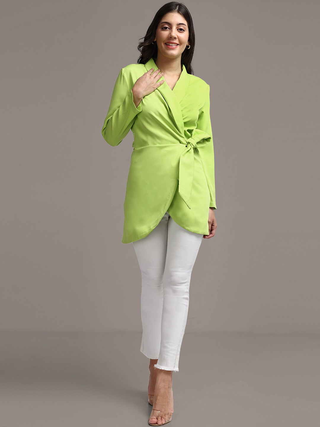 

iki chic Green Shawl Collar Front-Open Comfort-Fit Blazers
