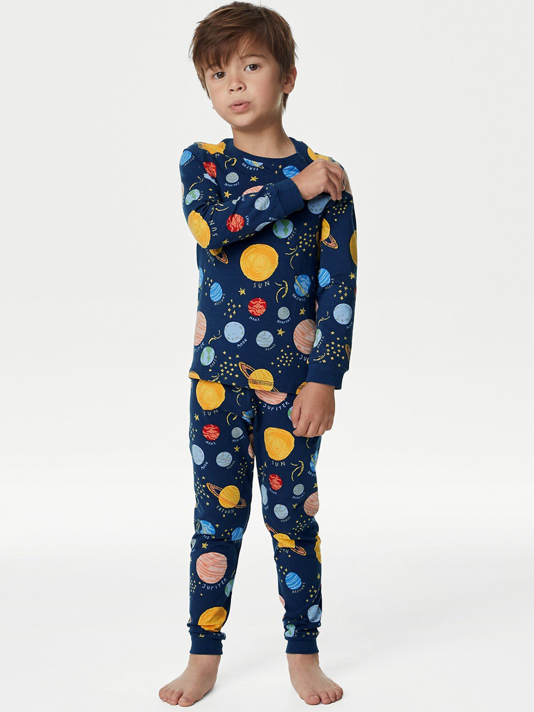 

Marks & Spencer Boys Conversational Printed Long Sleeves Night suit, Navy blue