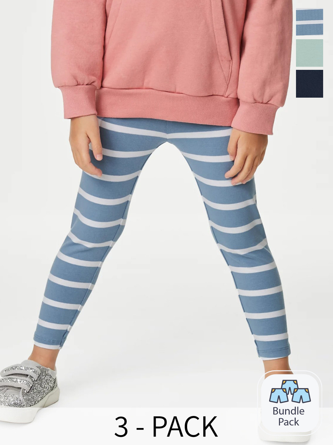 

Marks & Spencer Girls Pack Of 3 Ankle-length Leggings, Navy blue