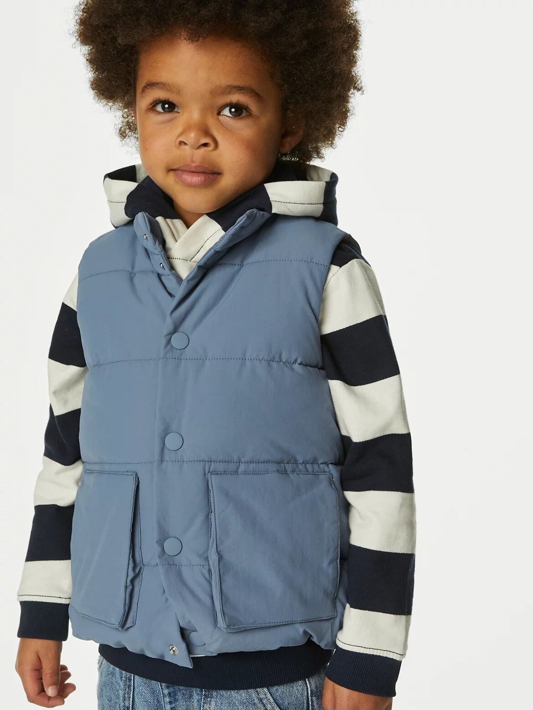 

Marks & Spencer Boys Colourblocked Hooded Crop Padded Jacket, Blue