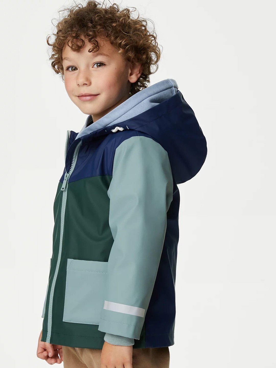 

Marks & Spencer Boys Colourblocked Hooded Parka Jacket, Green