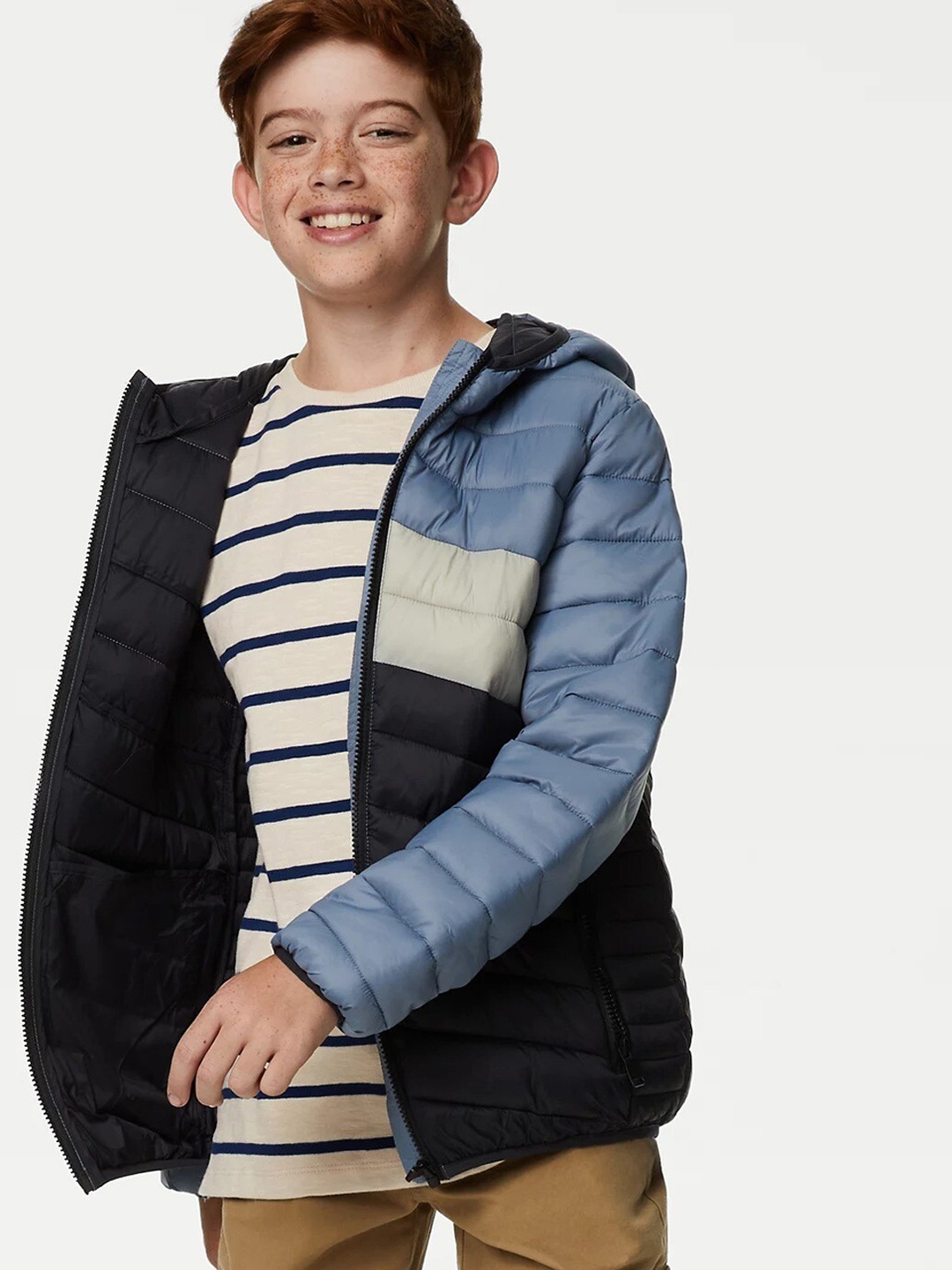 

Marks & Spencer Boys Colourblocked Lightweight Hooded Parka Jacket, Blue