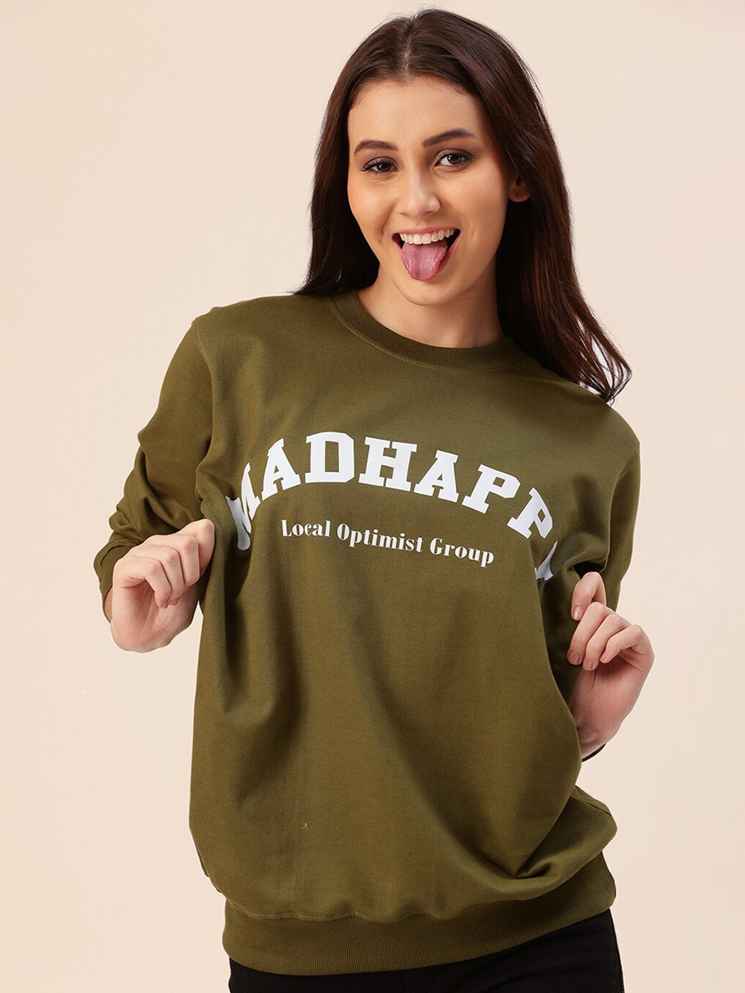 

Lounge Dreams Typography Printed Pure Cotton Pullover Sweatshirt, Green