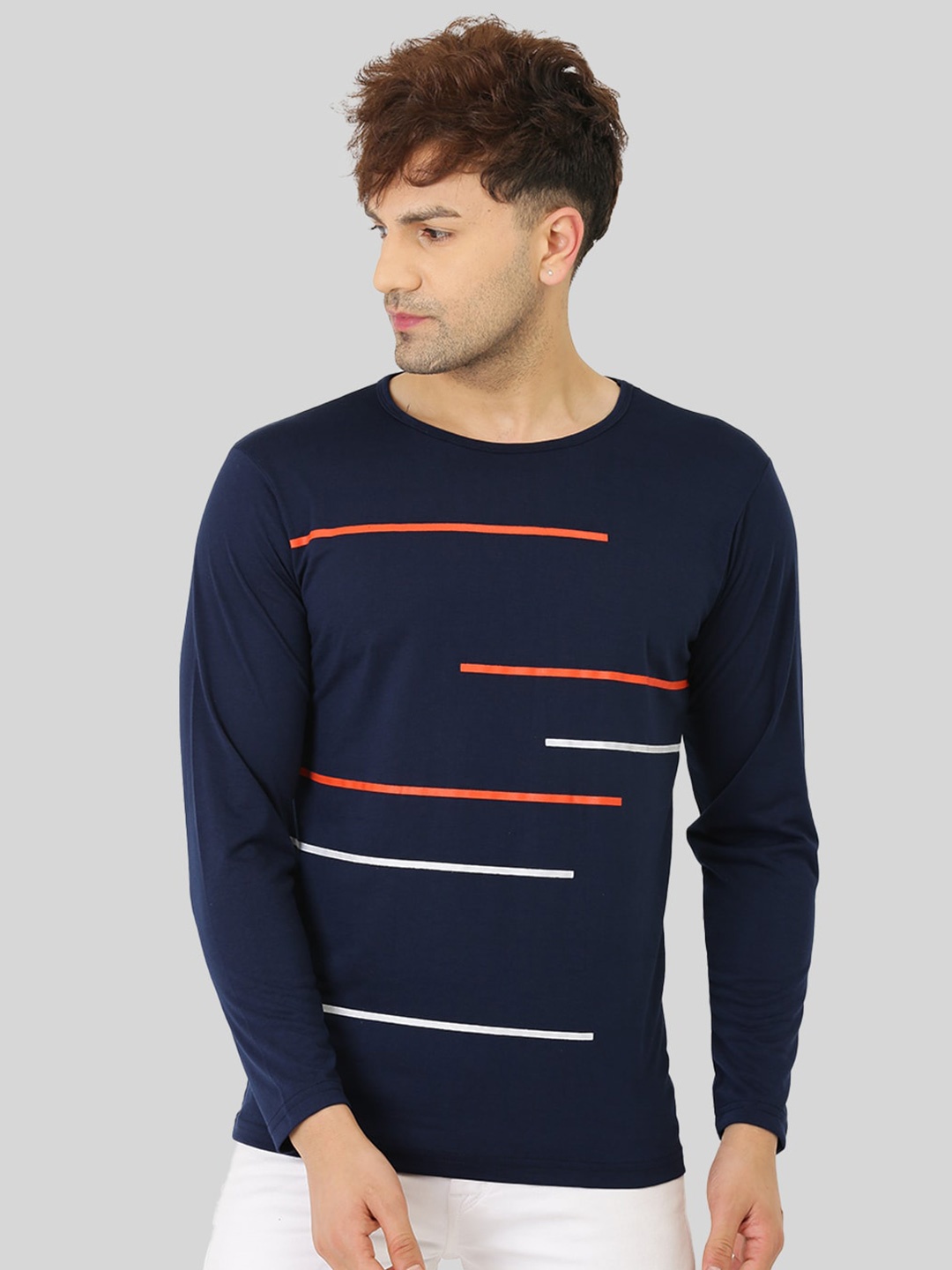 

Leotude Men Striped Round Neck T-shirt, Navy blue