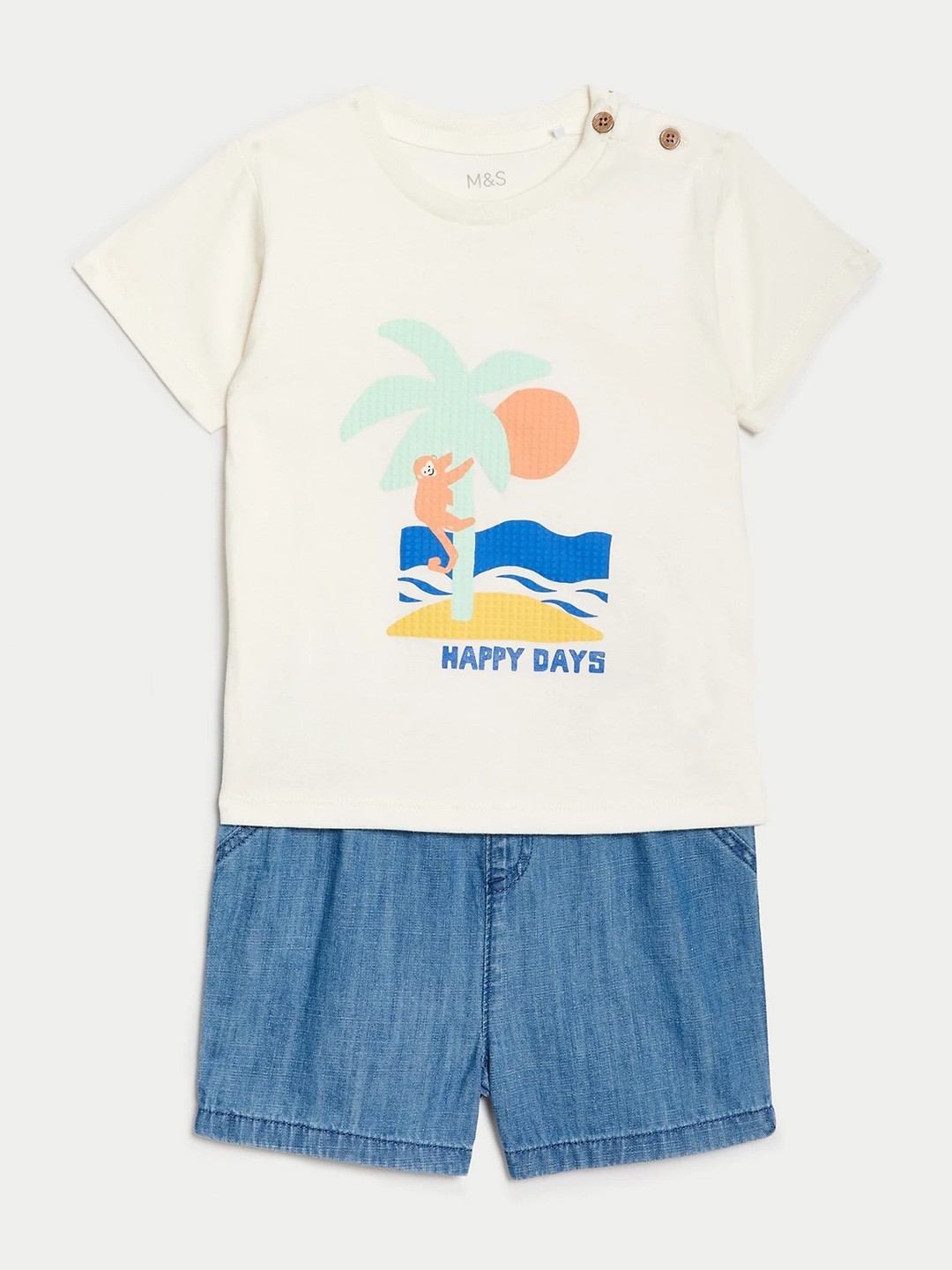 

Marks & Spencer Boys Printed Pure Cotton T-shirt With Shorts, White