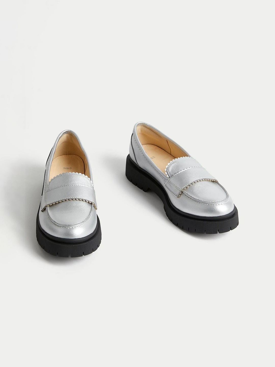 

Marks & Spencer Girls Textured Contrast Sole Loafers, Silver