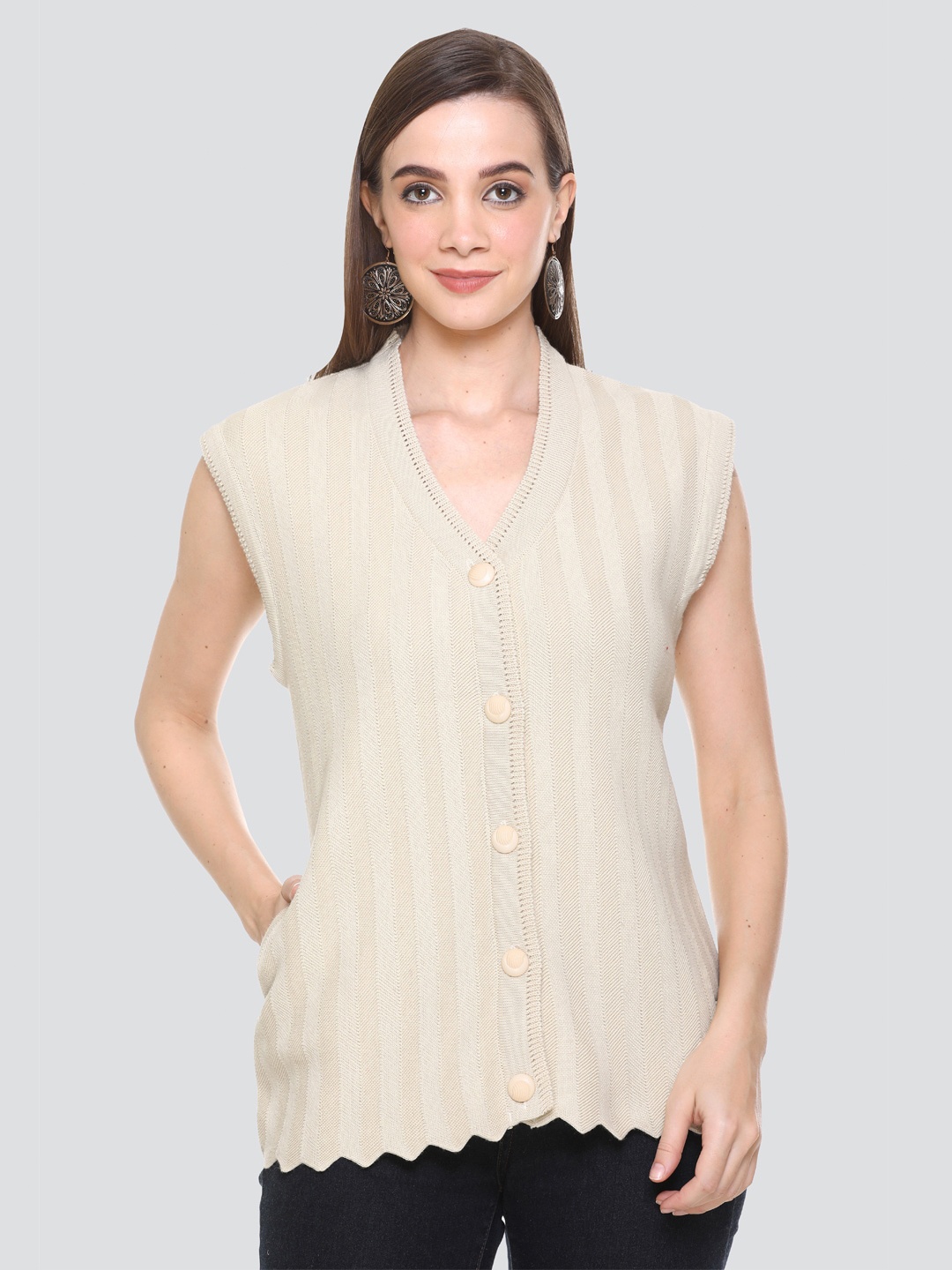 

Concede Striped Acrylic Cardigan Sweaters, Beige