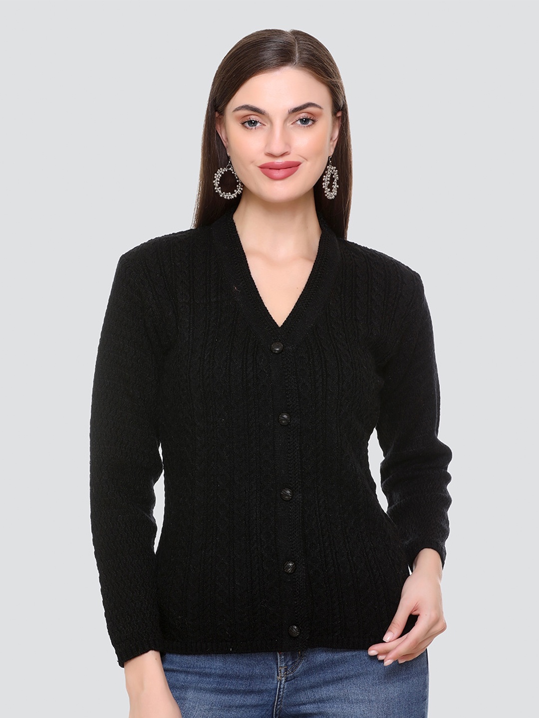 

Concede Cable Knit Woollen Cardigan, Black