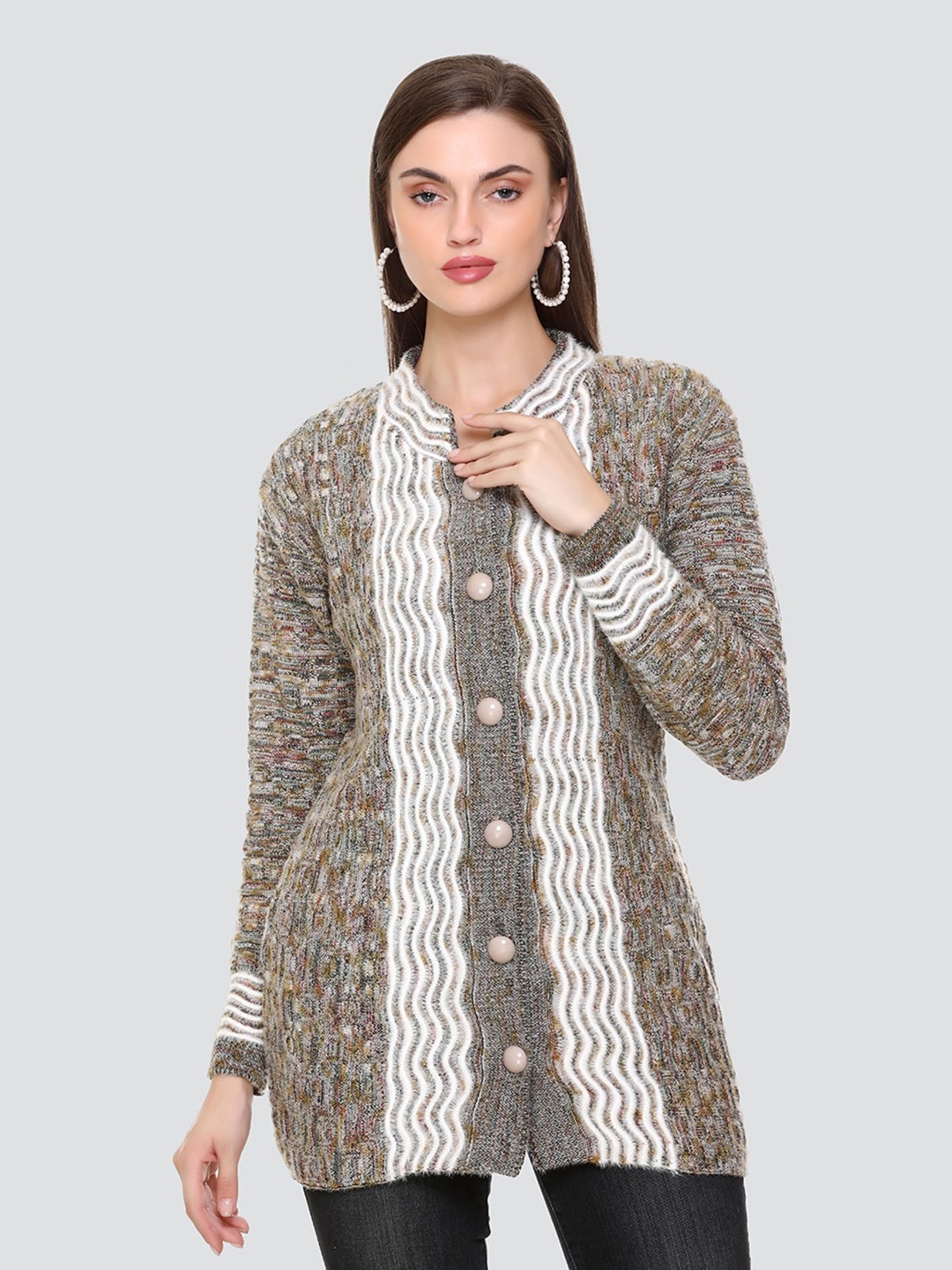 

Concede Abstract Self Design Woollen Cardigan Sweaters, Camel brown