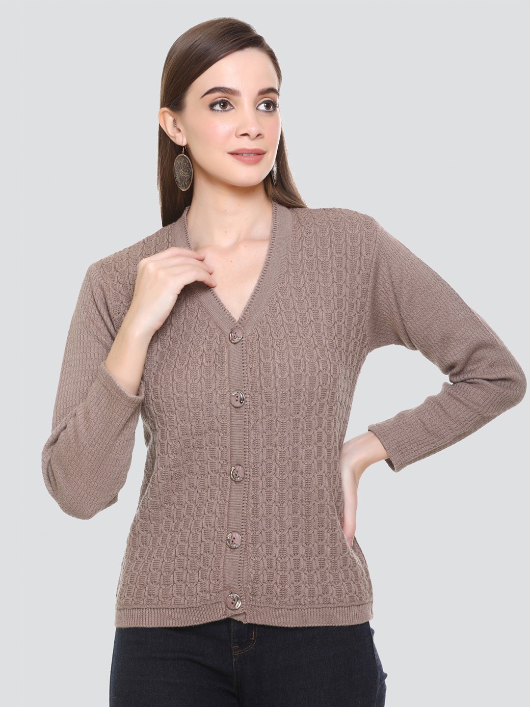

Concede Self Design Acrylic Cardigan, Grey