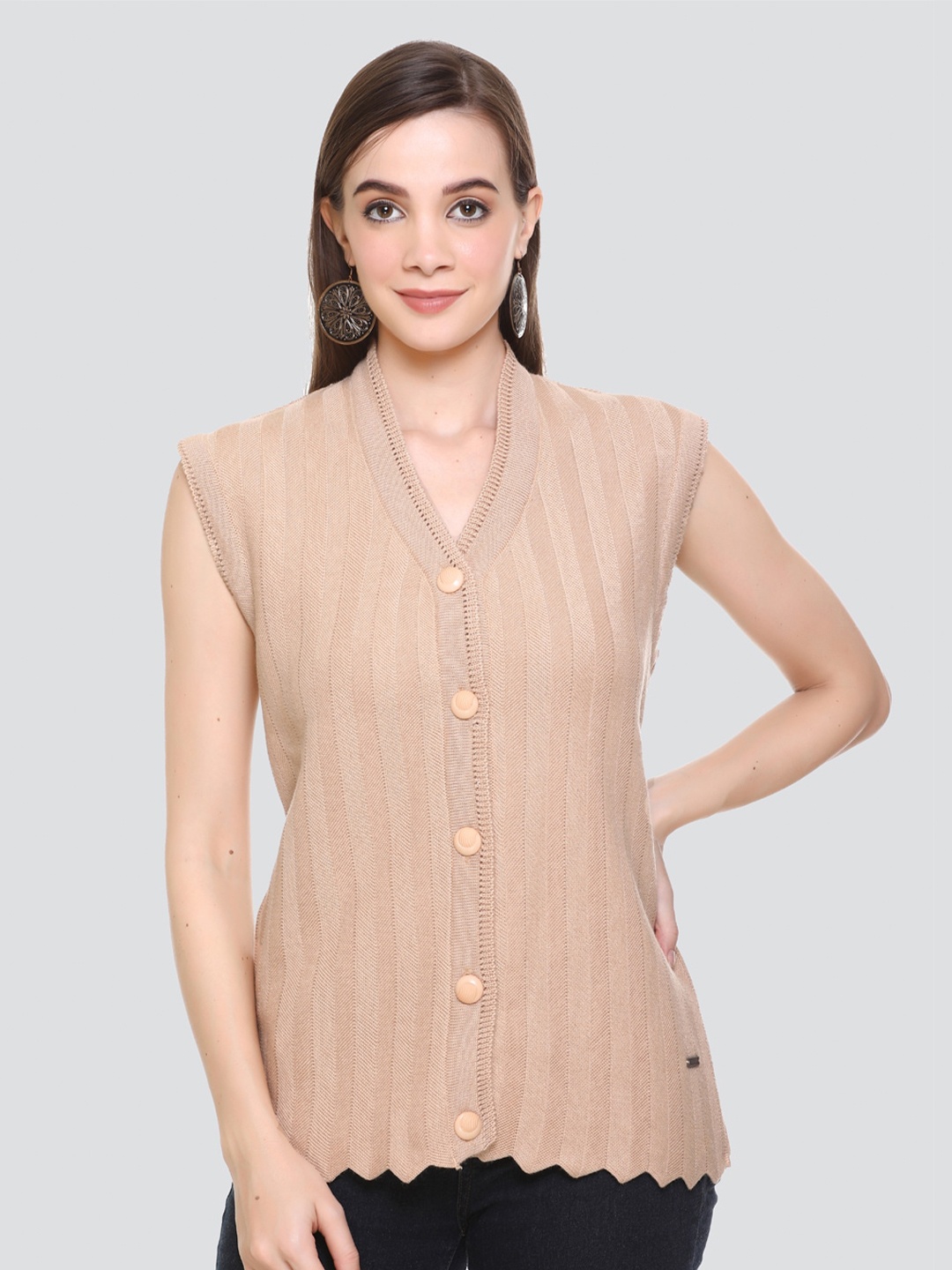 

Concede Striped Acrylic Cardigan Sweaters, Camel brown