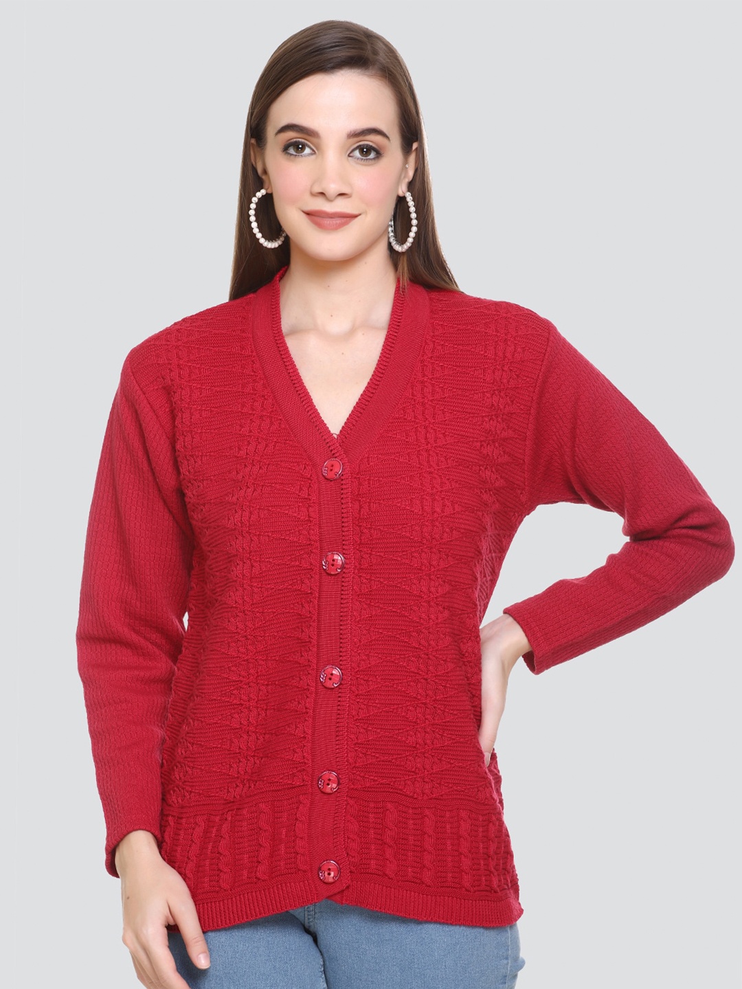 

Concede Self Design Acrylic Cardigan, Red