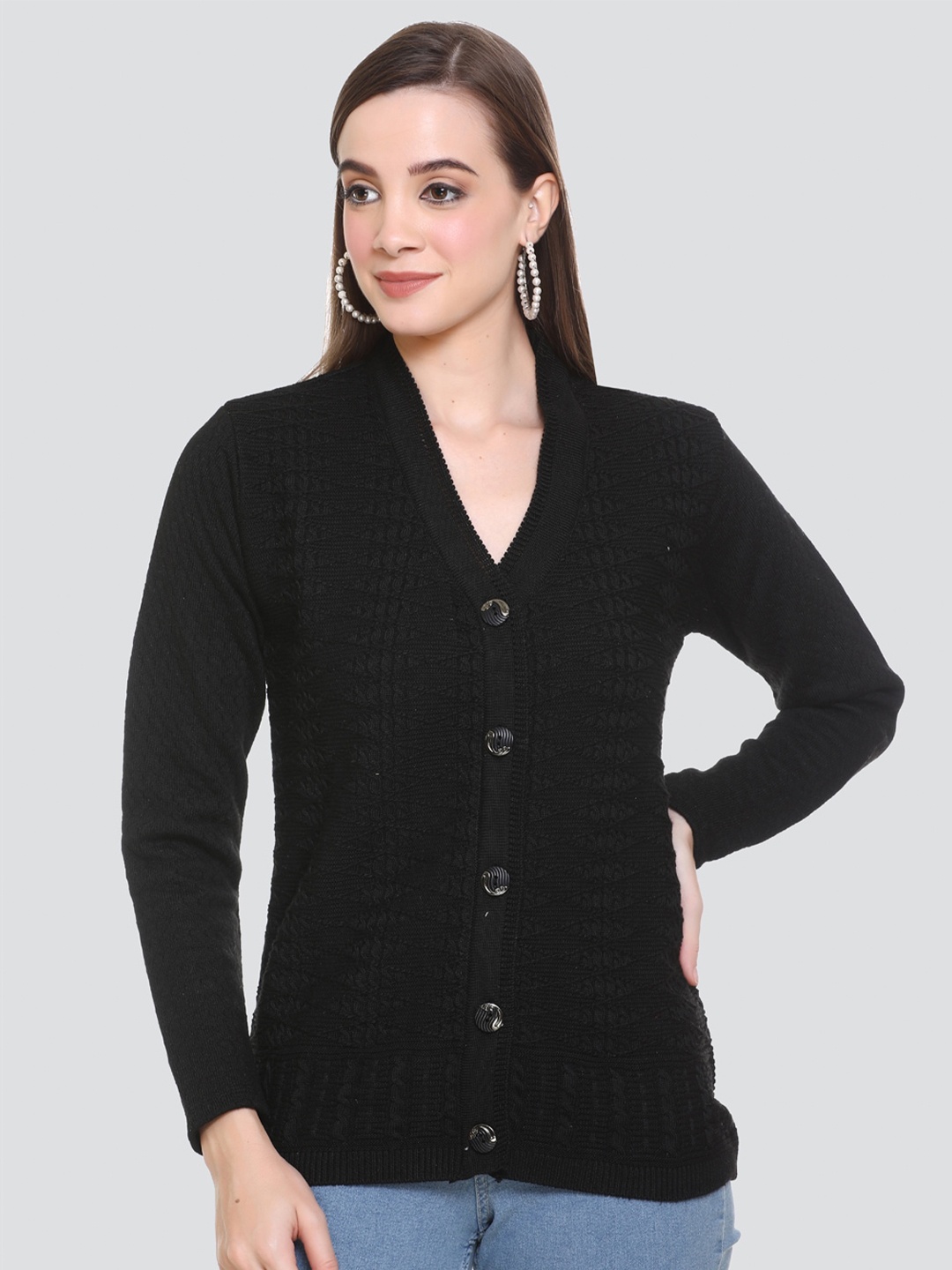 Concede Self Design Acrylic Cardigan, Black