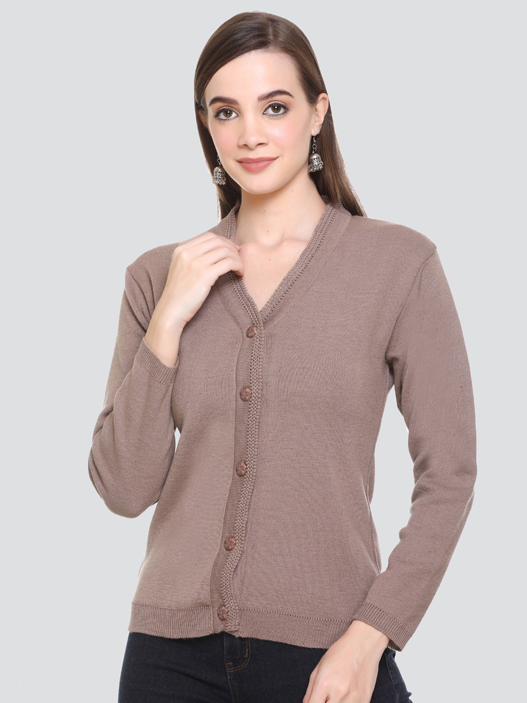 

Concede V-Neck Acrylic Cardigan, Grey