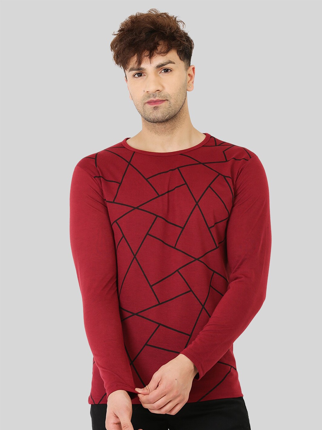 

Leotude Abstract Printed Regular Fit Casual T-shirt, Maroon