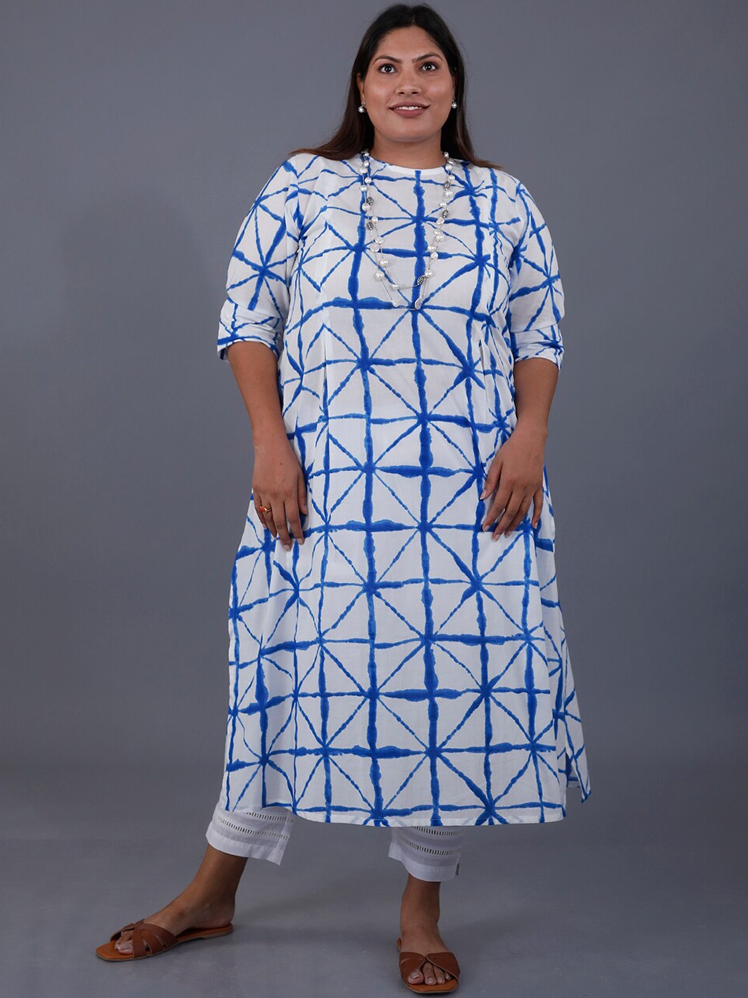 Fabnest Curve Plus Size Tie & Dye Dyed Cotton Kurta, Blue