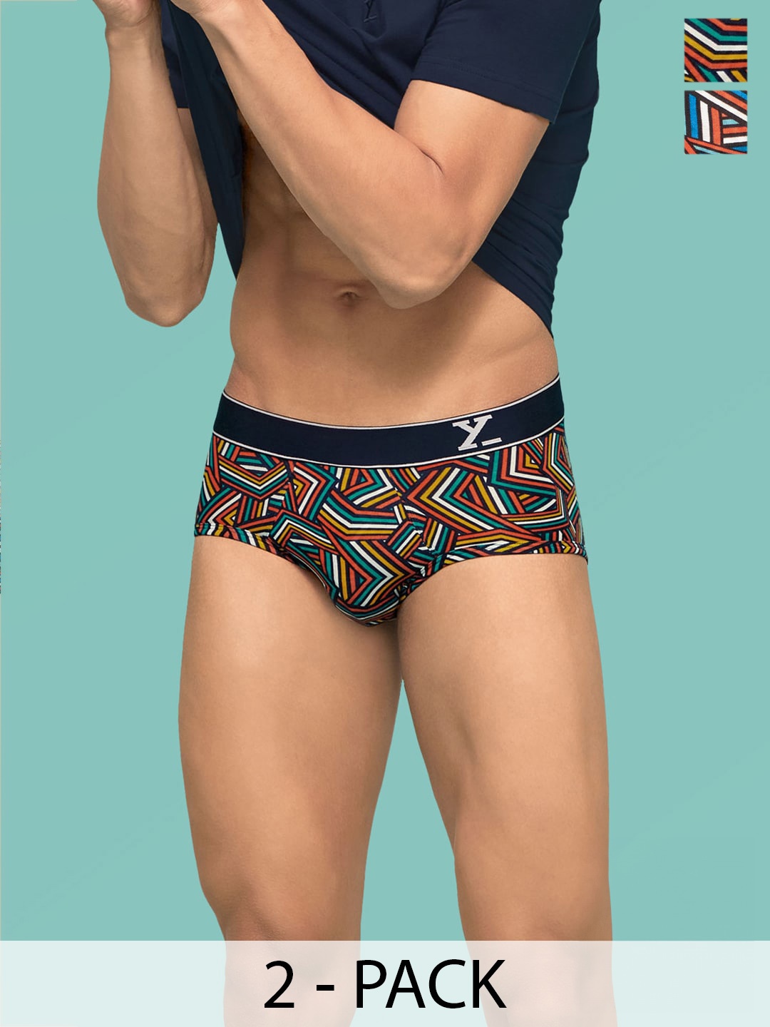 

XYXX Men Pack of 2 Relaxed Fit Printed Parallax Intellifresh Cotton Brief, Yellow