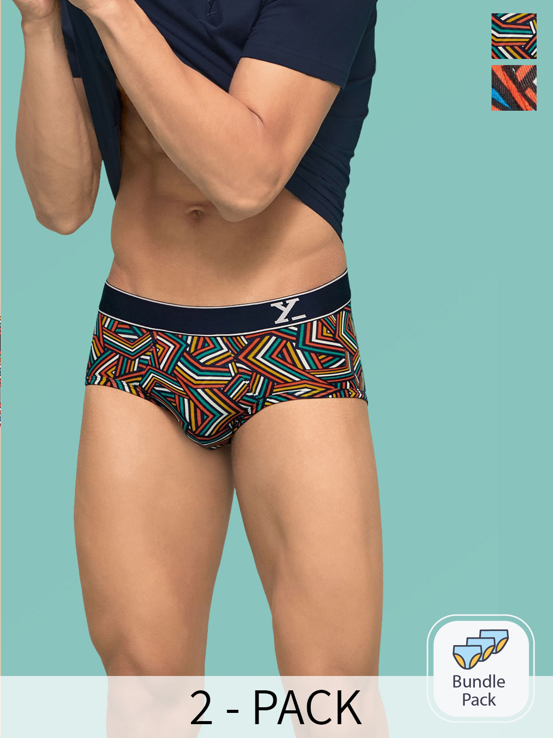 

XYXX Men Pack of 2 Relaxed Fit Printed Parallax Intellifresh Cotton Brief, Yellow